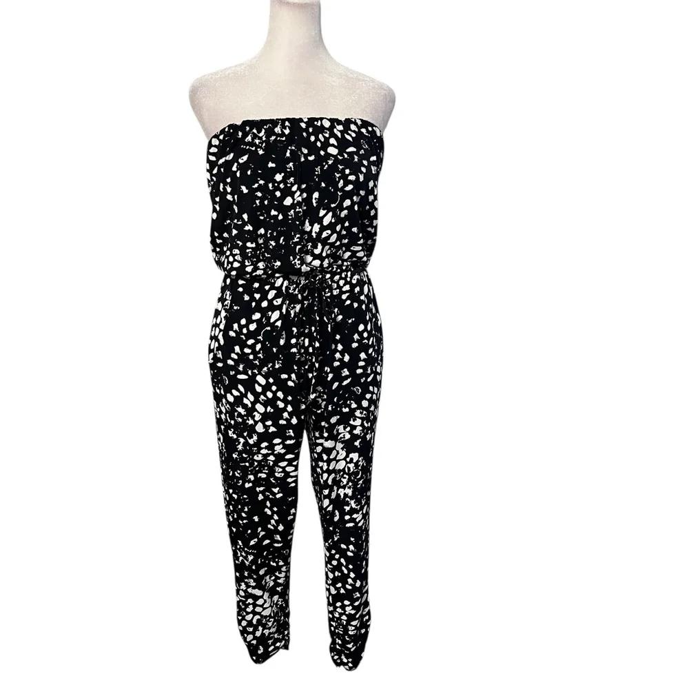 Peyton Jensen Evereve Black Leopard Sylvia Strapless Jumpsuit Size XS NWT